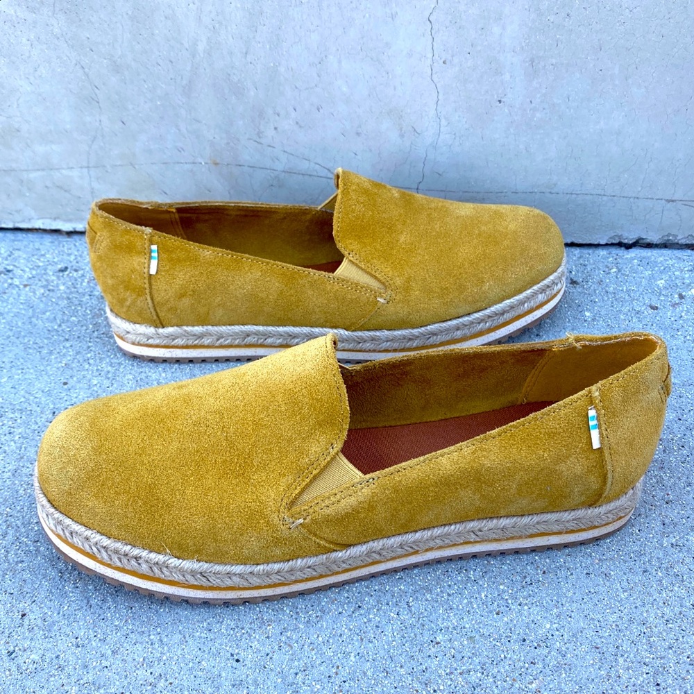 TOMS Women's Palma Platform espadrilles loafers slip on flats yellow suede 8.5 - Picture 4 of 12